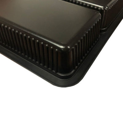 Four Compartments Food Contact Safe Black PP Serving Tray