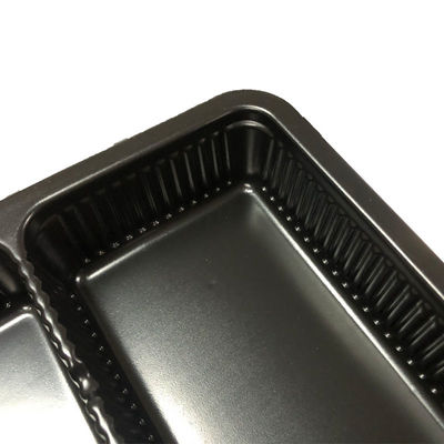 Four Compartments Food Contact Safe Black PP Serving Tray