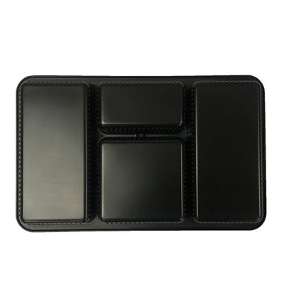 Four Compartments Food Contact Safe Black PP Serving Tray