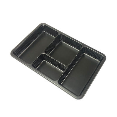 Four Compartments Food Contact Safe Black PP Serving Tray