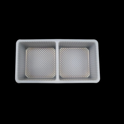 Bandeja blister de PP de grau alimentício com 2 compartimentos para doces e produtos de panificação