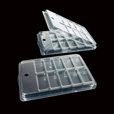 PET Custom Clear Plastic Blister Packaging For Nail Art 10 Compartment Hinged Clamshell Case