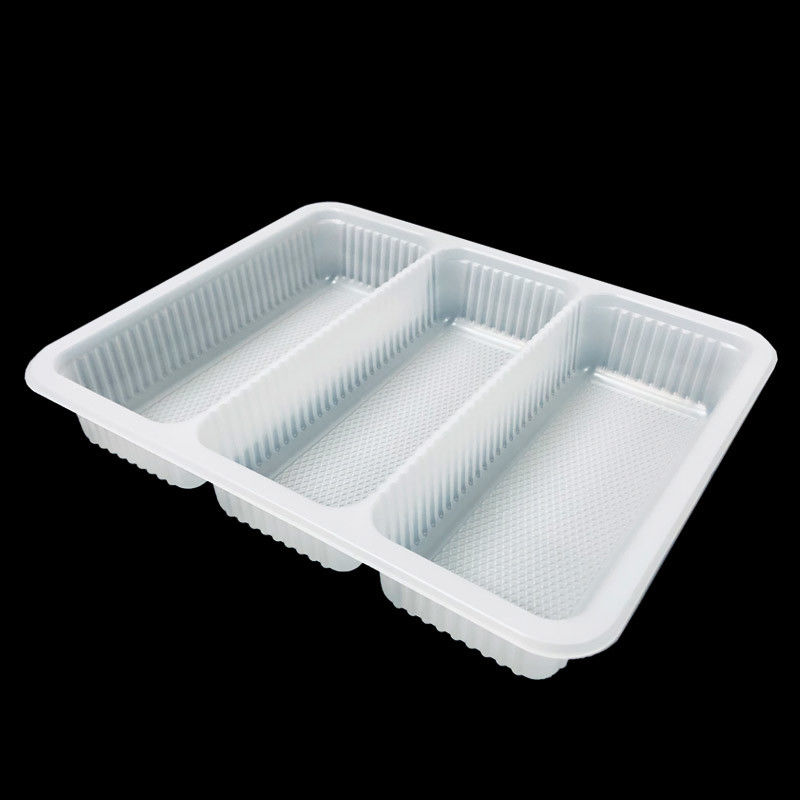 Food Grade PP Plastic 3 Compartment Chicken Wrap Tray Freezer Safe Custom Vacuum Formed Packaging