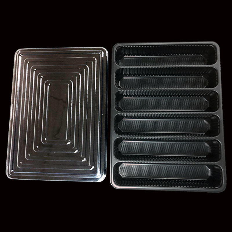 Black Food Grade Tray PP 6 Cell Long Rectangle Meat Packaging Box For Frozen Lamb Rolls