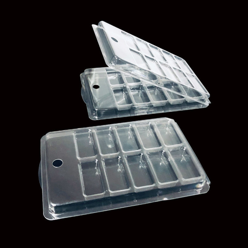 PET Custom Clear Plastic Blister Packaging For Nail Art 10 Compartment Hinged Clamshell Case
