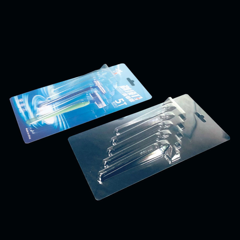 Custom Transparent PET Blister Pack for 5 Razors Heat Sealed with Printed Cardboard